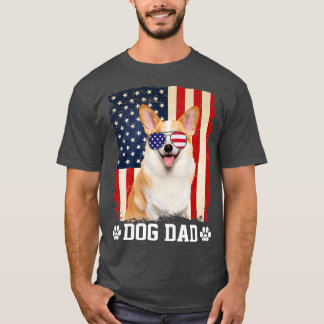 Mens Cool Corgi Dog Vater American Flag Fathed Day T-Shirt