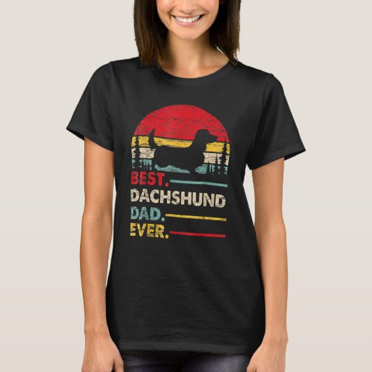 Mens Dachshund Long Haired Best Dad Ever Dog Vinta T-Shirt (Vorderseite)