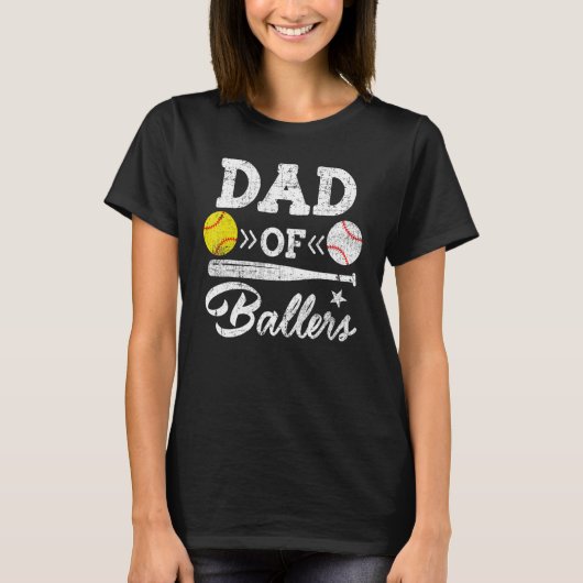Mens  Dad of Ballers Dad of Baseball Softball Play T-Shirt (Vorderseite)