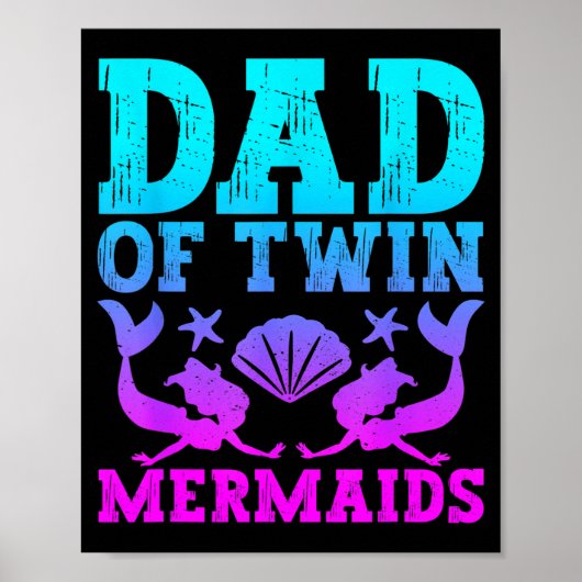 Mens Dad Of Twins Mermaid Father's Day Pregnancy A Poster (Vorne)