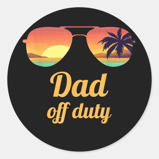 Mens Dad Off Duty Beach Sunset Sunglasses Funny Runder Aufkleber (Vorderseite)