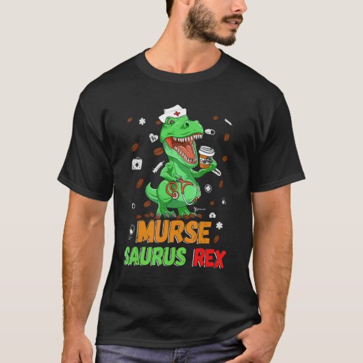 Mens Dinosaur Scrub Nurse Life Coffee Rn Murse Nur T-Shirt (Vorderseite)
