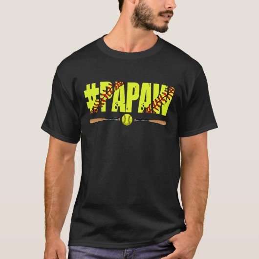 Mens Distressed Softball Papaw Softball Fathers D T-Shirt (Vorderseite)