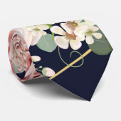 Mens Dress Krawatte Geometric Garden Rose Navy Blu (Gerollt)