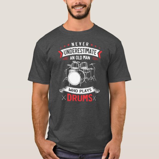 Mens Drum Set Music Remüde Old Man Drummer T-Shirt (Vorderseite)