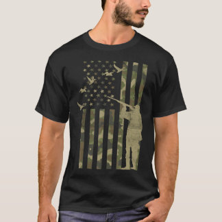 Mens Duck Hunter American Flag Camouflage Duck Jun T-Shirt
