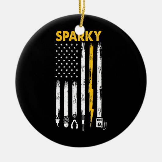 Mens Electrical US Flag Sparky Tools Keramik Ornament (Vorne)