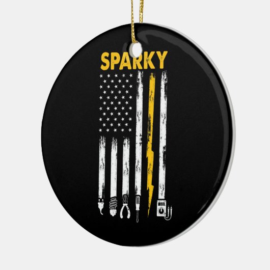 Mens Electrical US Flag Sparky Tools Keramik Ornament (Links)