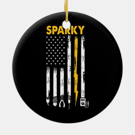 Mens Electrical US Flag Sparky Tools Keramik Ornament (Hinten)