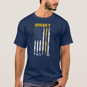 Mens Electrical US Flag Sparky Tools  T-Shirt