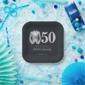 Men's Elegant Tuxedo Silver Black 50th Birthday Pappteller (Party)