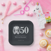 Men's Elegant Tuxedo Silver Black 50th Birthday Pappteller (Party)