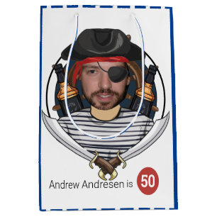 Mens Fab Pirate Geburtstag Funny 50. Gesicht Great Mittlere Geschenktüte