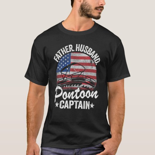 Mens Father Husband Pontoon Captain Vater American T-Shirt (Vorderseite)