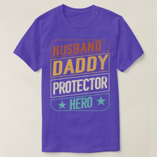 Mens Fathers Day Ehemann Daddy Protector Hero Vin T-Shirt (Design vorne)