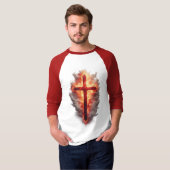 Men's Flaming Christian Cross Baseball Tee (Vorne ganz)