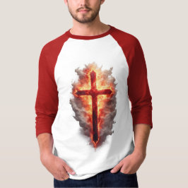 Men's Flaming Christian Cross Baseball Tee