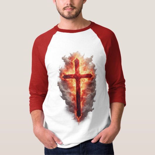 Men's Flaming Christian Cross Baseball Tee (Vorderseite)