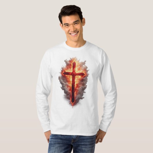 Men's Flaming Christian Cross Long Sleeve Tee (Vorne ganz)