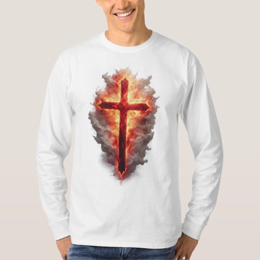 Men's Flaming Christian Cross Long Sleeve Tee (Vorderseite)