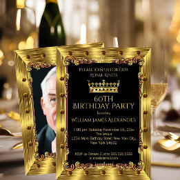 Mens Foto 60. Geburtstagsparty King Crown Gold Einladung