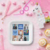 Mens Foto Collage Custom Blue Geburtstagsparty Pappteller (Party)