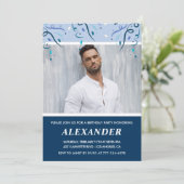 Mens Foto Navy Blue Einladung (Stehend Vorderseite)