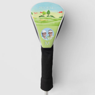 Men's Foto Watercolor Golfplatz Monogram Name Golf Headcover