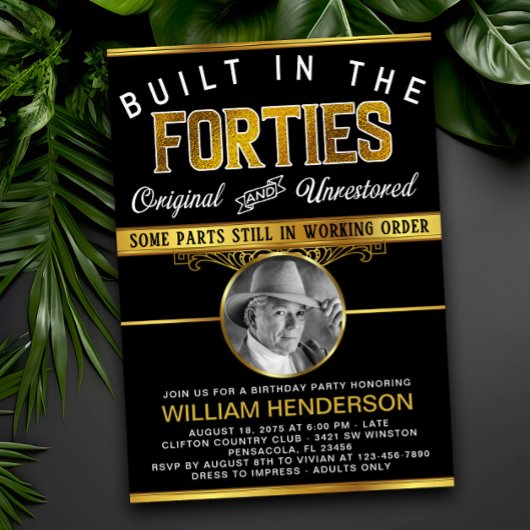 Mens Funny Birthday Party erbaut in den 40er Jahre Einladung