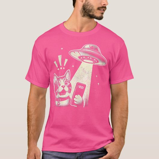 Mens Funny Cat Alien Ufo Begegnung Sci-Fi T-Shirt (Vorderseite)