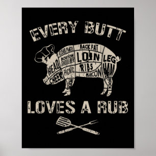 Mens Funny Hintern Lieben Rub Fleisch Grillen Rauc Poster