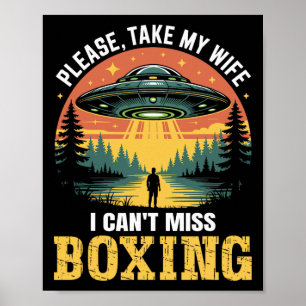 Mens Funny Ufo Boxing Joke Alien Entführung Retro Poster