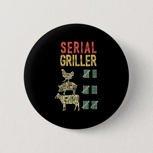Mens Funny Vater Lieben Grillen Serial Griller Gri Button (Vorderseite)