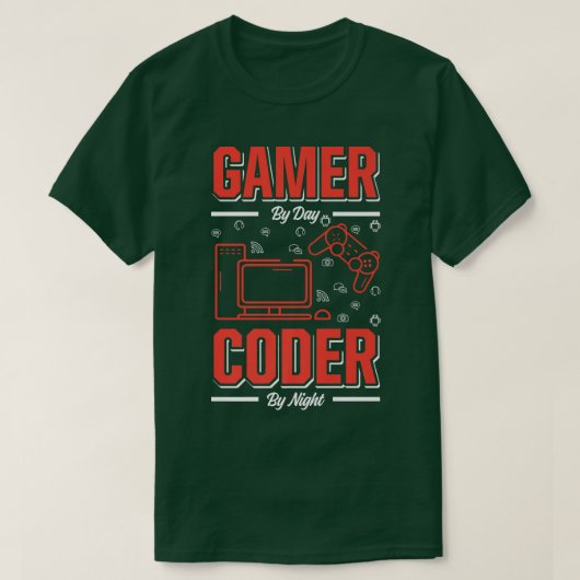 Mens Gamer by Day Coder By Night Funny Programmer T-Shirt (Design vorne)