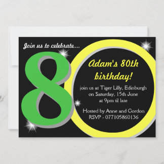 Mens Green / Yellow Achtzigste 80. Geburtstagspart Einladung