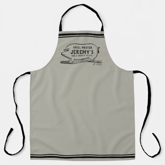 Mens GRILLEN Vintag Pig Personalisiert Grillen Schürze (Vorderseite)