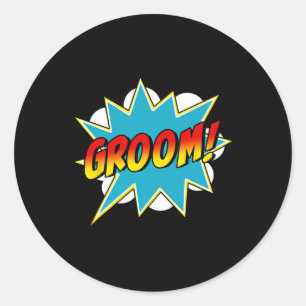 Mens Groom Superhero Bachelor Stag Party Wedding C Runder Aufkleber