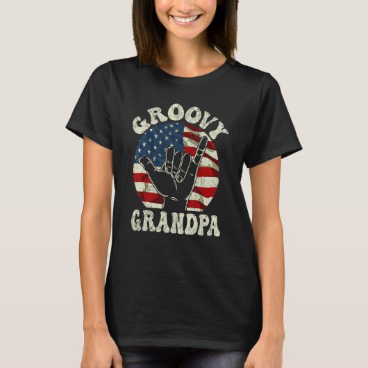Mens Groovy Grandpa 70s Aesthetic USA Flag Retro R T-Shirt (Vorderseite)