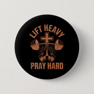 Mens Gym Christlich Workout Vater Lift Heavy Pray  Button
