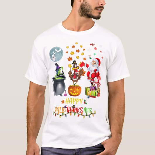 Mens Happy Hallothanksmas Funny Hallowee T-Shirt (Vorderseite)