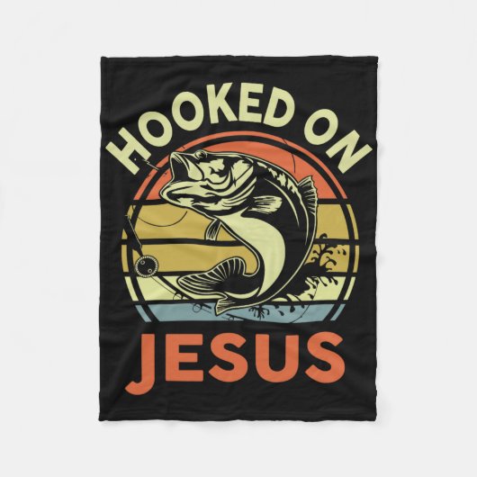 Mens Hooked On Jesus Christian Fishing-shirt Funny Fleecedecke (Vorderseite)