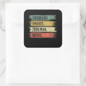 Mens Husband Daddy Fireman Hero Feuerwehrmann Quadratischer Aufkleber (Tasche)