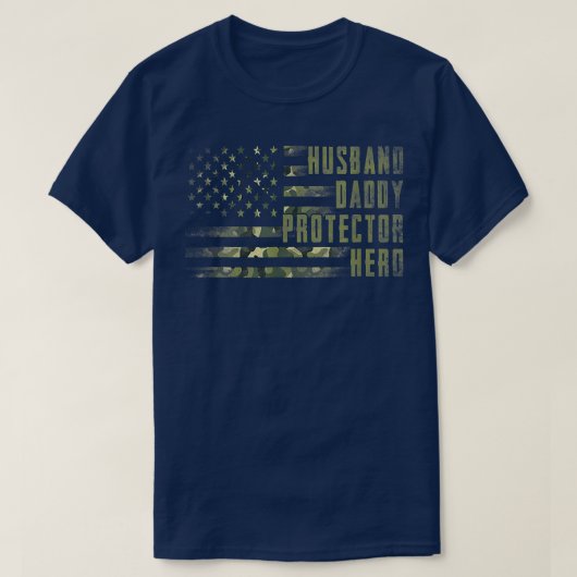 Mens Husband Daddy Protector Hero US Flag Fathers T-Shirt (Design vorne)