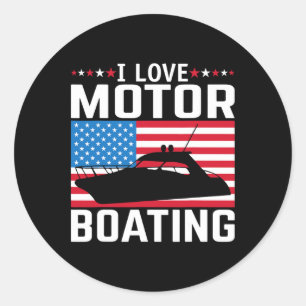 Mens I Liebe Motorbootmotor Motorbootfahren T-Shir Runder Aufkleber
