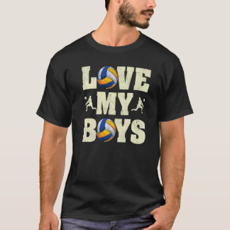 Mens I Liebe My Boys Volleyball Vatertag Volle T-Shirt