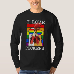 Mens I Liebe Peckers Rooster Gay Lgbt Rainbow Chic T-Shirt