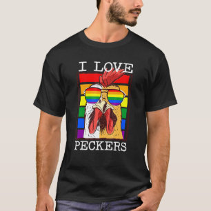 Mens I Love Peckers Hahn Gay Lgbt Regenbogen Huhn T-Shirt