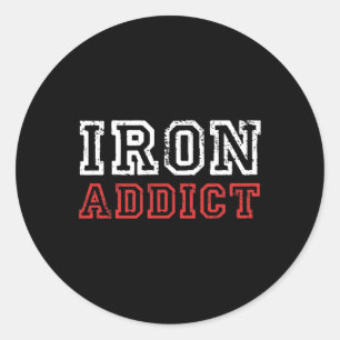 Mens Iron Addict Gym Workout Fitness Bodybuilding Runder Aufkleber