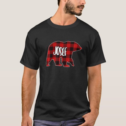 Mens Josef Bear Custom Red Buffalo Karierte Weihna T-Shirt (Vorderseite)