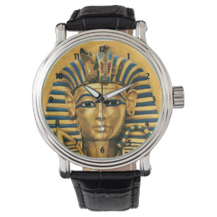 Mens King Tut Egyptian Black Leather Strap Watch Armbanduhr